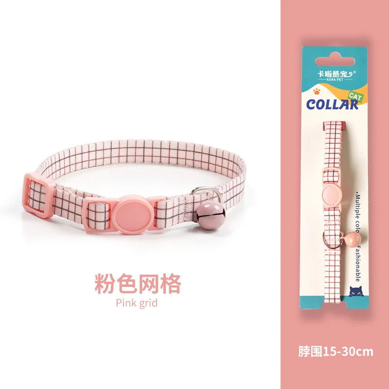 Cat Collar, Kitten Woven Necklace, Neck Collar with Bell, Anti-Choking, Adjustable, Comfortable, Safety Buckle, Pet Accessory