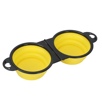 Pet Folding Bowl Convenient One Piece Outdoor Silicone Folding Double Bowl Outdoor Dog Water Feeding Bowl Dog Basin Pet Supplies