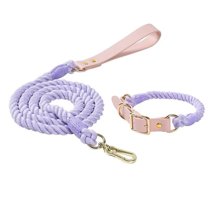 Wholesale Handmade Woven Colorful Pet Dog Leash Set Leather Dog Collar Supplies Cross-Border