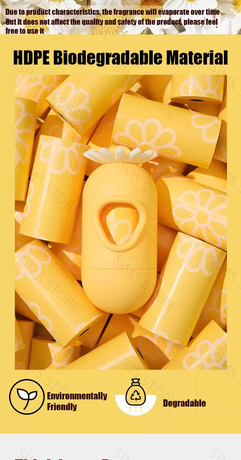 Flower Capsule Dog Poop Bag Dispenser Set Scented Portable Outdoor Walking Pet Waste Bag Holder For Dog Cat Litter Garbage Clean