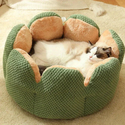Petal Shaped Pet Bed, Plush Round Dog & Cat Cushion Mat with Knitted Texture, Ultra Soft Warm Nest for Kittens Puppies in Winter