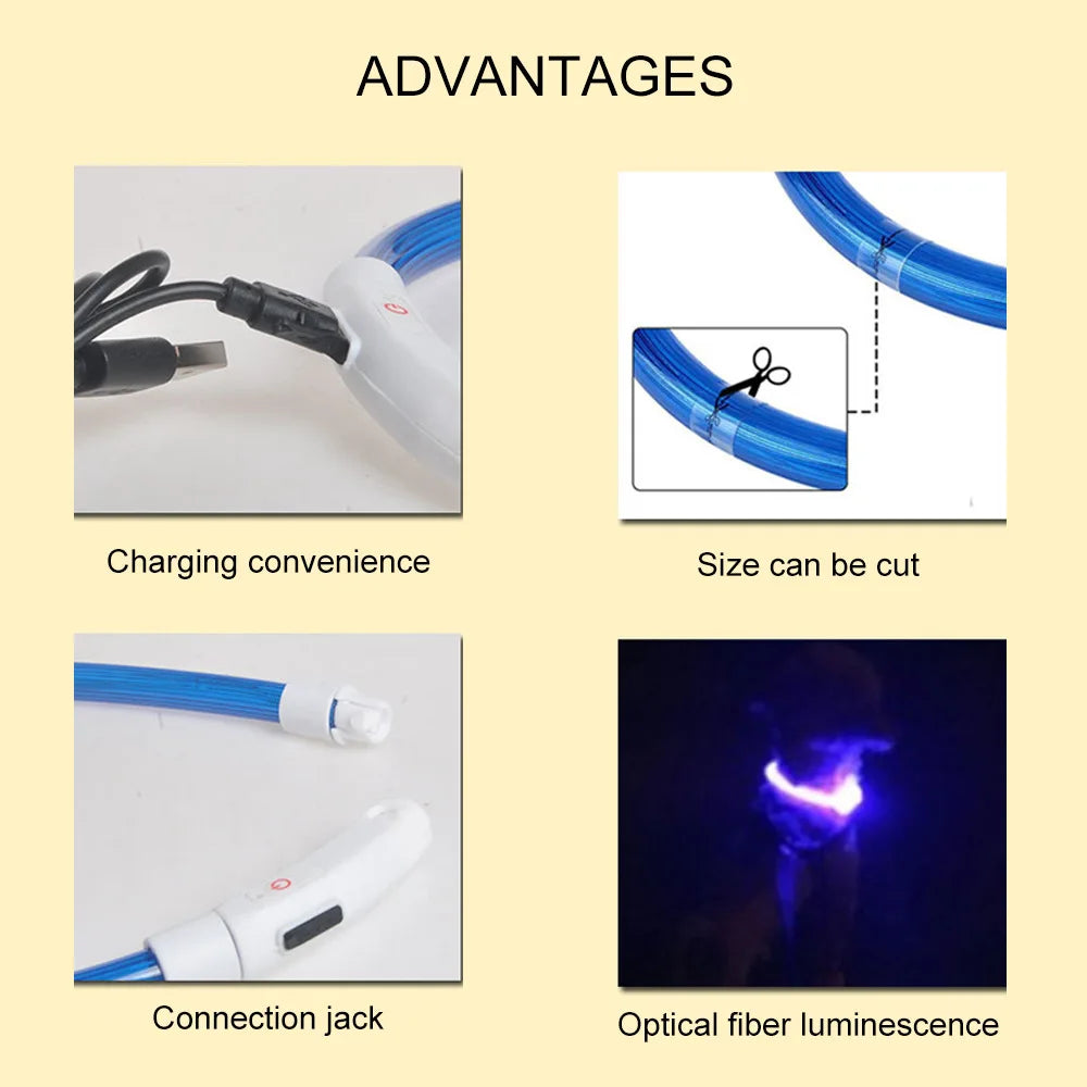 USB Rechargeable Fiber Optic Collar Pet Dog LED Light Collar Luminous Anti-Lost Dog Collar USB Rechargeable Dog Necklace Collar