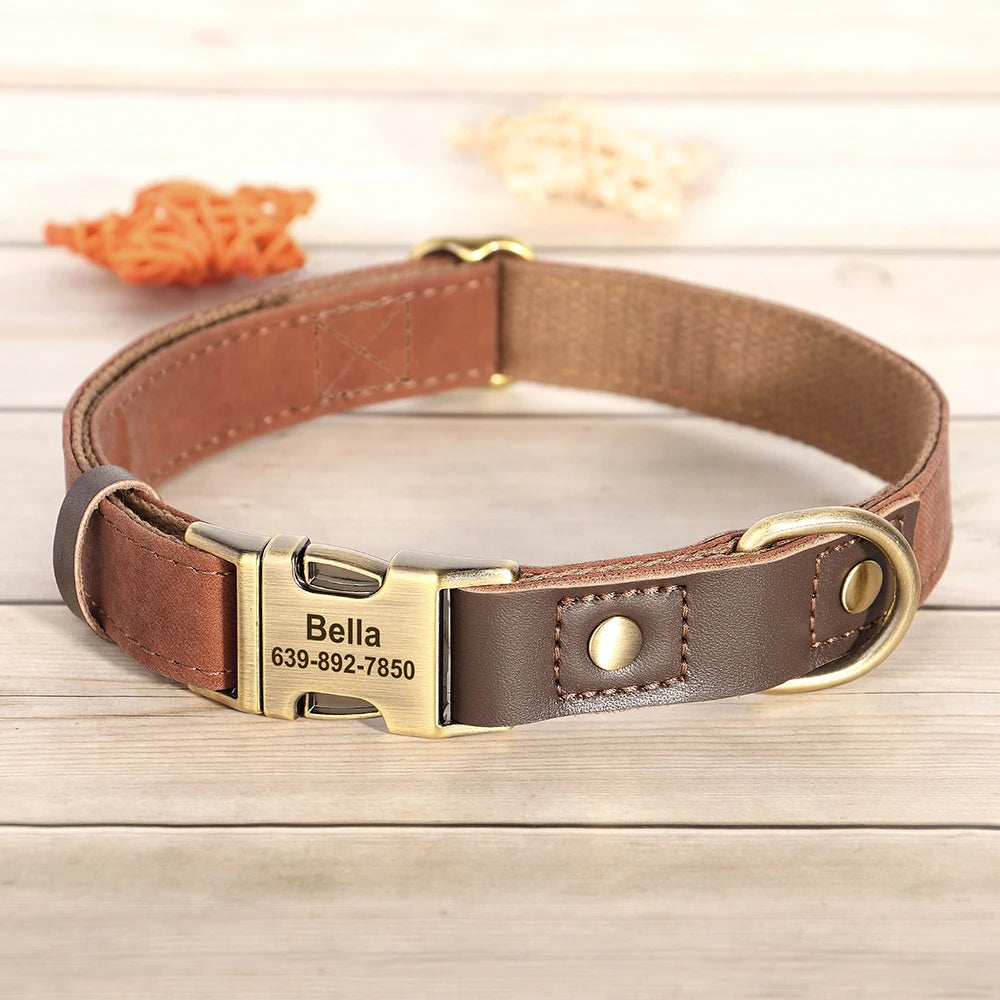 Customized Dog Collar Durable PU Leather Dog Collars Engraved Pet ID Necklace With Metal Buckle for Small Medium Large Dogs Pug