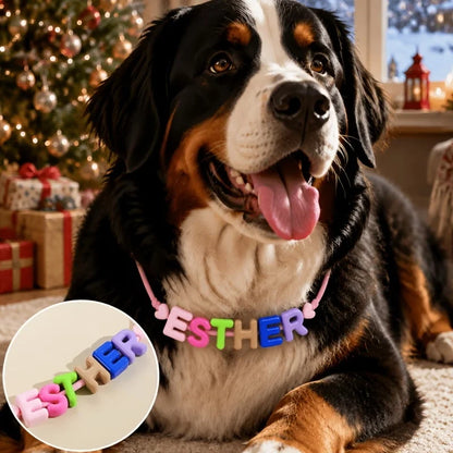 Personalized Pet Name Necklace Adjustable Colorful Letter Bead Collar Custom Puppy Dog Cat ID Jewelry Gift 1-12 Letters