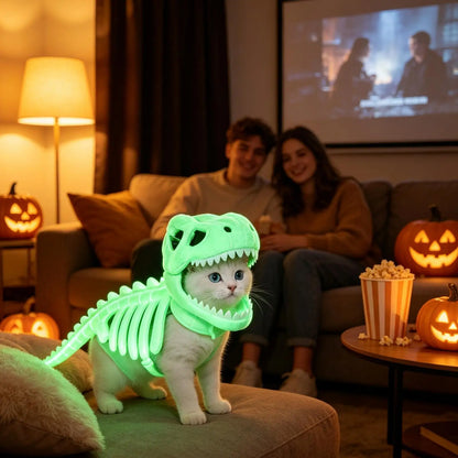 3D Skeleton Pet Dinosaur Costume Realistic Dinosaur Skeleton Costume Wearable Cat/Dog Halloween Costumes Pet Dino Hood Outfits