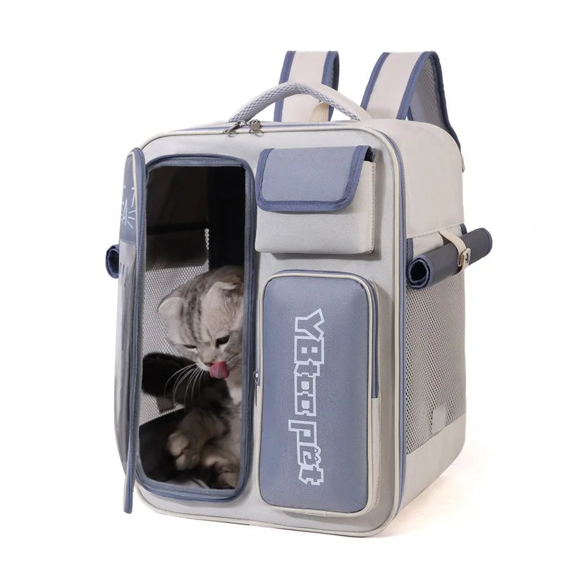 Cat bag, double shoulder, universal in all seasons, anti-stress portable breathable pet bag, portable when going out in summer