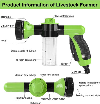 8 in 1 High Pressure Foam Pet Shower Gun Adjustable Hose Nozzle Multifunctional Tool for Dog Cat Bath Garden Vehicle Washing