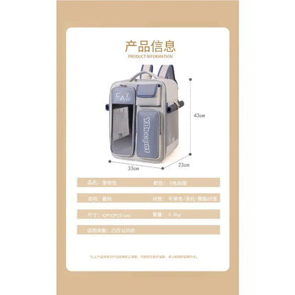Cat bag, double shoulder, universal in all seasons, anti-stress portable breathable pet bag, portable when going out in summer