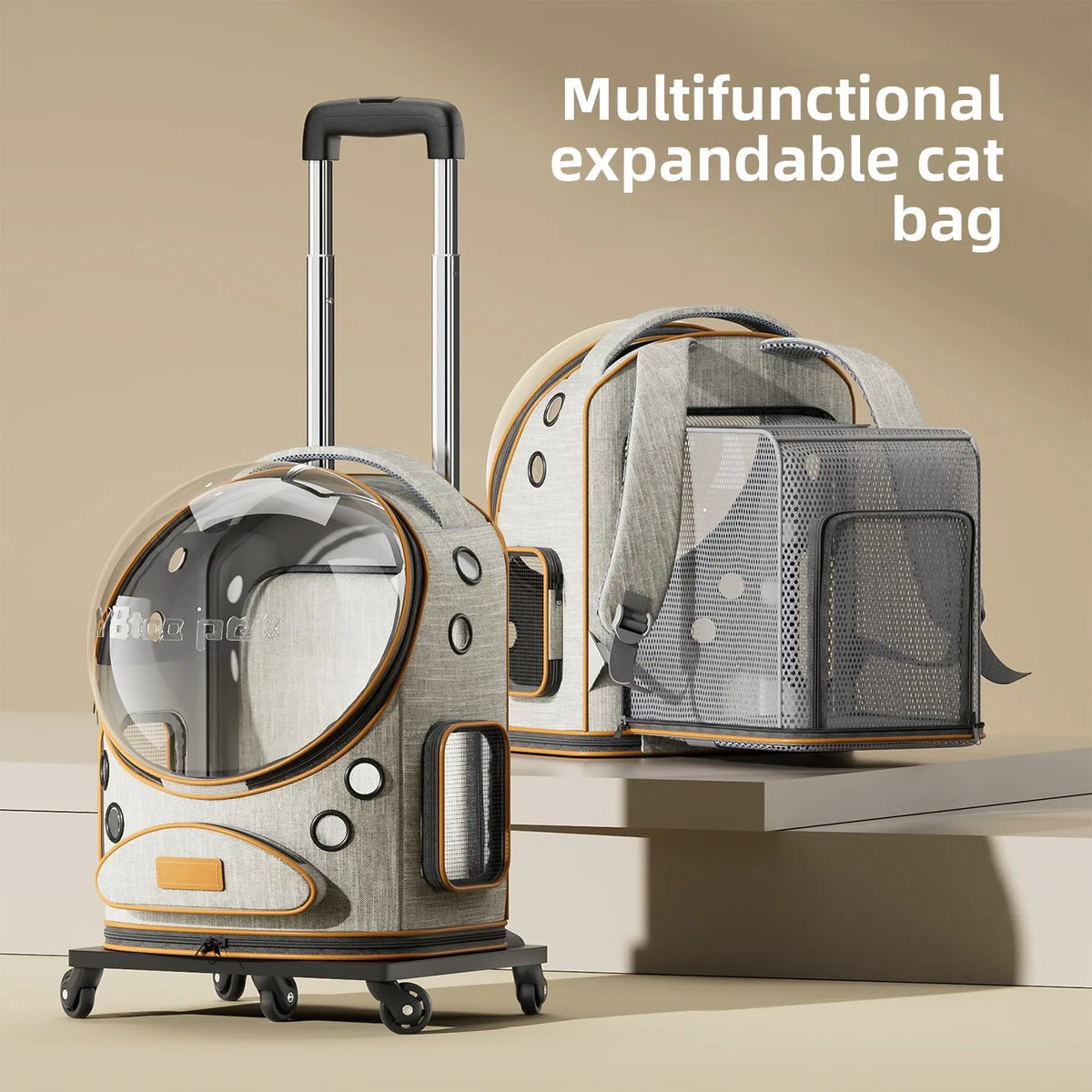 Large Pet Trolley Suitcase for Cats Dogs, Space Capsule Backpack for Outdoor Travel, Pet Accessory