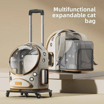 Large Pet Trolley Suitcase for Cats Dogs, Space Capsule Backpack for Outdoor Travel, Pet Accessory