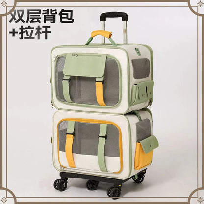 Pet trolley case cat bag going out portable dog going out box large capacity double shoulder pet space capsule cat backpack