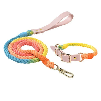 Wholesale Handmade Woven Colorful Pet Dog Leash Set Leather Dog Collar Supplies Cross-Border