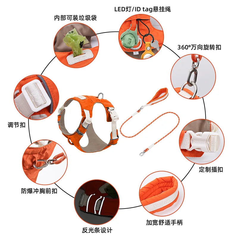 Dog leash, anti-shock dog chain, outdoor dog walking leash, detachable pet harness