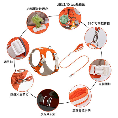 Dog leash, anti-shock dog chain, outdoor dog walking leash, detachable pet harness