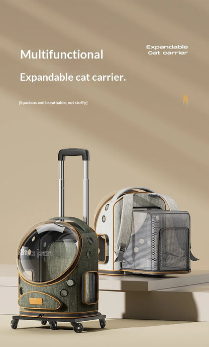 Large Pet Trolley Suitcase for Cats Dogs, Space Capsule Backpack for Outdoor Travel, Pet Accessory