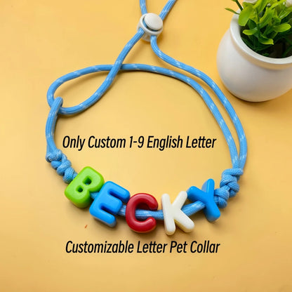 Custom Acrylic Letter Pet Collar with Rainbow Name Beads, Adjustable Woven Rope Collar for Cats Dogs