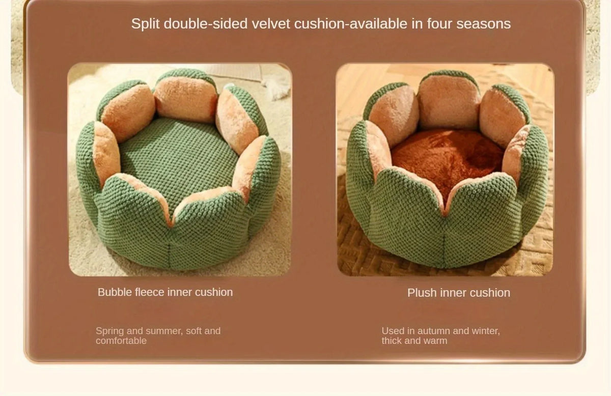 Petal Shaped Pet Bed, Plush Round Dog & Cat Cushion Mat with Knitted Texture, Ultra Soft Warm Nest for Kittens Puppies in Winter