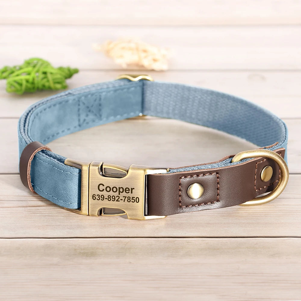 Customized Dog Collar Durable PU Leather Dog Collars Engraved Pet ID Necklace With Metal Buckle for Small Medium Large Dogs Pug