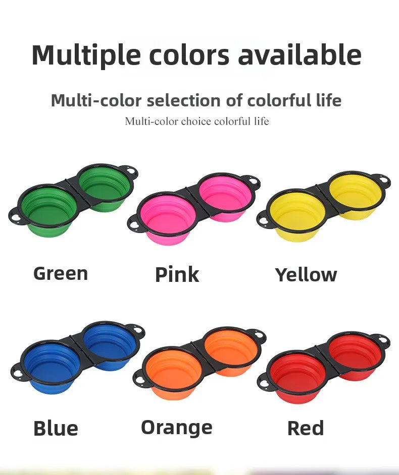 Pet Folding Bowl Convenient One Piece Outdoor Silicone Folding Double Bowl Outdoor Dog Water Feeding Bowl Dog Basin Pet Supplies