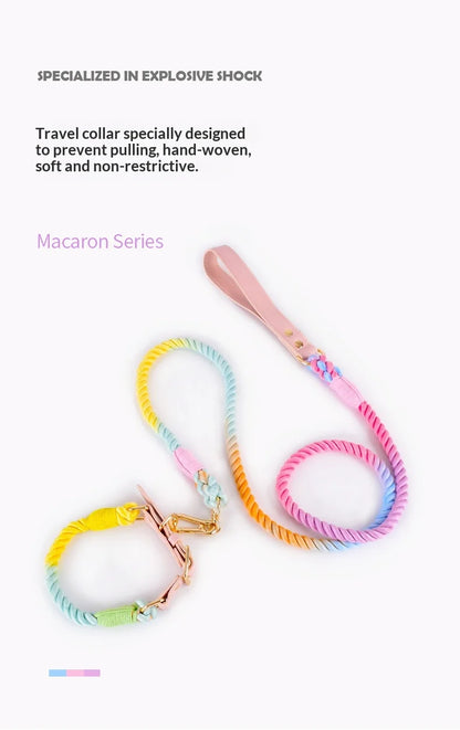 Wholesale Handmade Woven Colorful Pet Dog Leash Set Leather Dog Collar Supplies Cross-Border