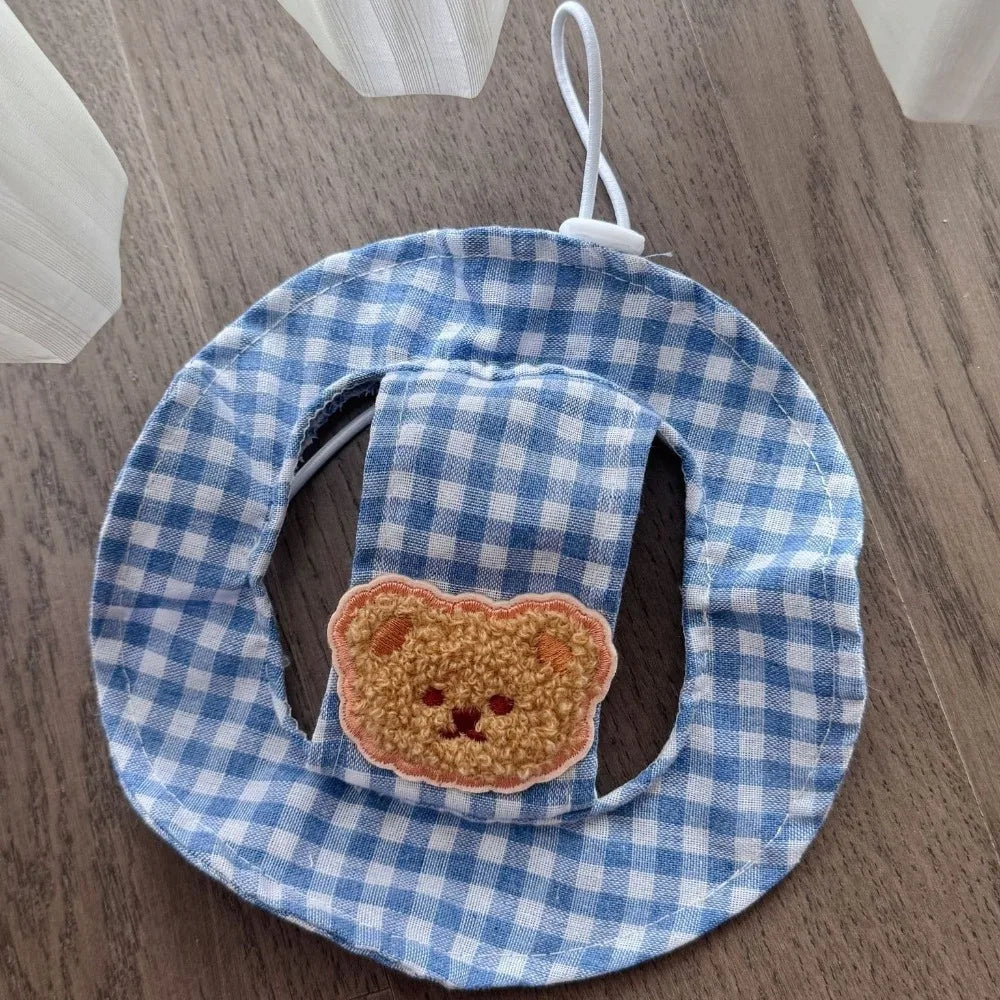 Breathable Pet Bucket Hat Adjustable Plaid Print Dog Sunshade Hat With Ear Hole Cartoon  Cat  For Travel Hiking Outdoor