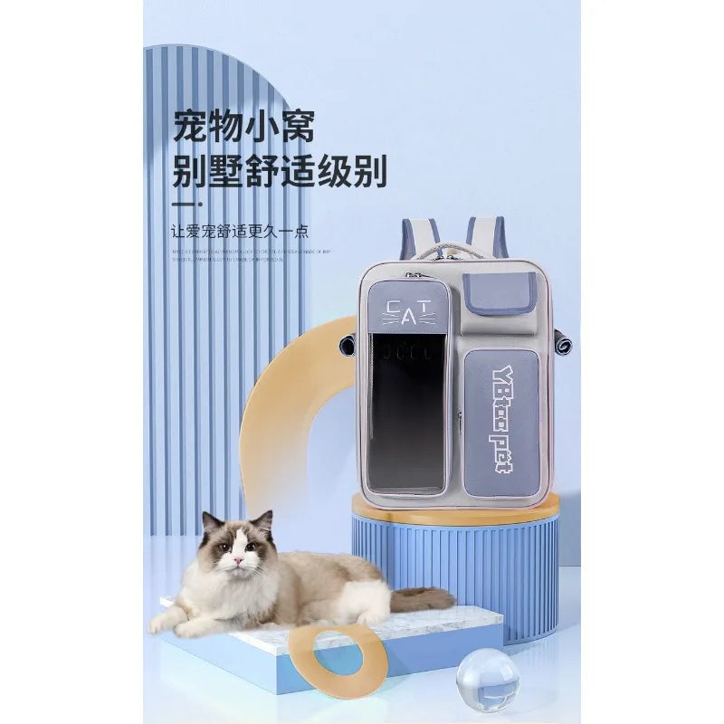 Cat bag, double shoulder, universal in all seasons, anti-stress portable breathable pet bag, portable when going out in summer