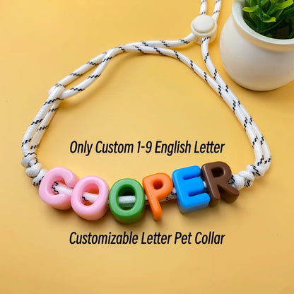 Custom Acrylic Letter Pet Collar with Rainbow Name Beads, Adjustable Woven Rope Collar for Cats Dogs