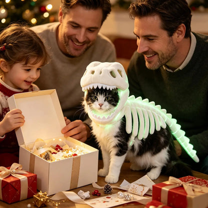3D Skeleton Pet Dinosaur Costume Realistic Dinosaur Skeleton Costume Wearable Cat/Dog Halloween Costumes Pet Dino Hood Outfits