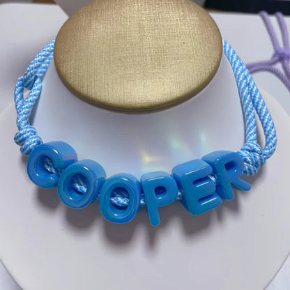 Custom Acrylic Letter Pet Collar with Rainbow Name Beads, Adjustable Woven Rope Collar for Cats Dogs
