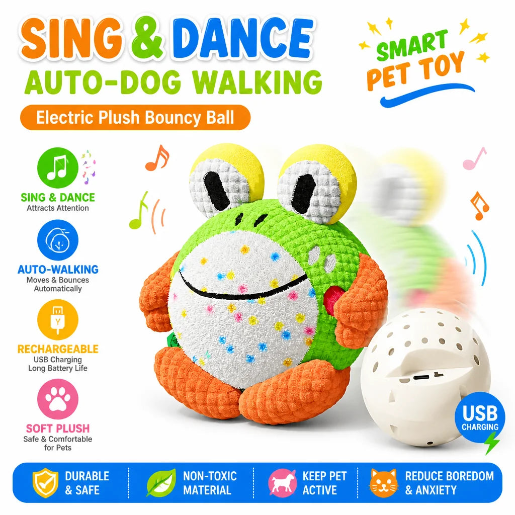 Kawaii Interactive Dog Toy Electric Plush Jumping Ball Squeaky Bite Resistant Self Entertaining Boredom Relief For Cute Dogs