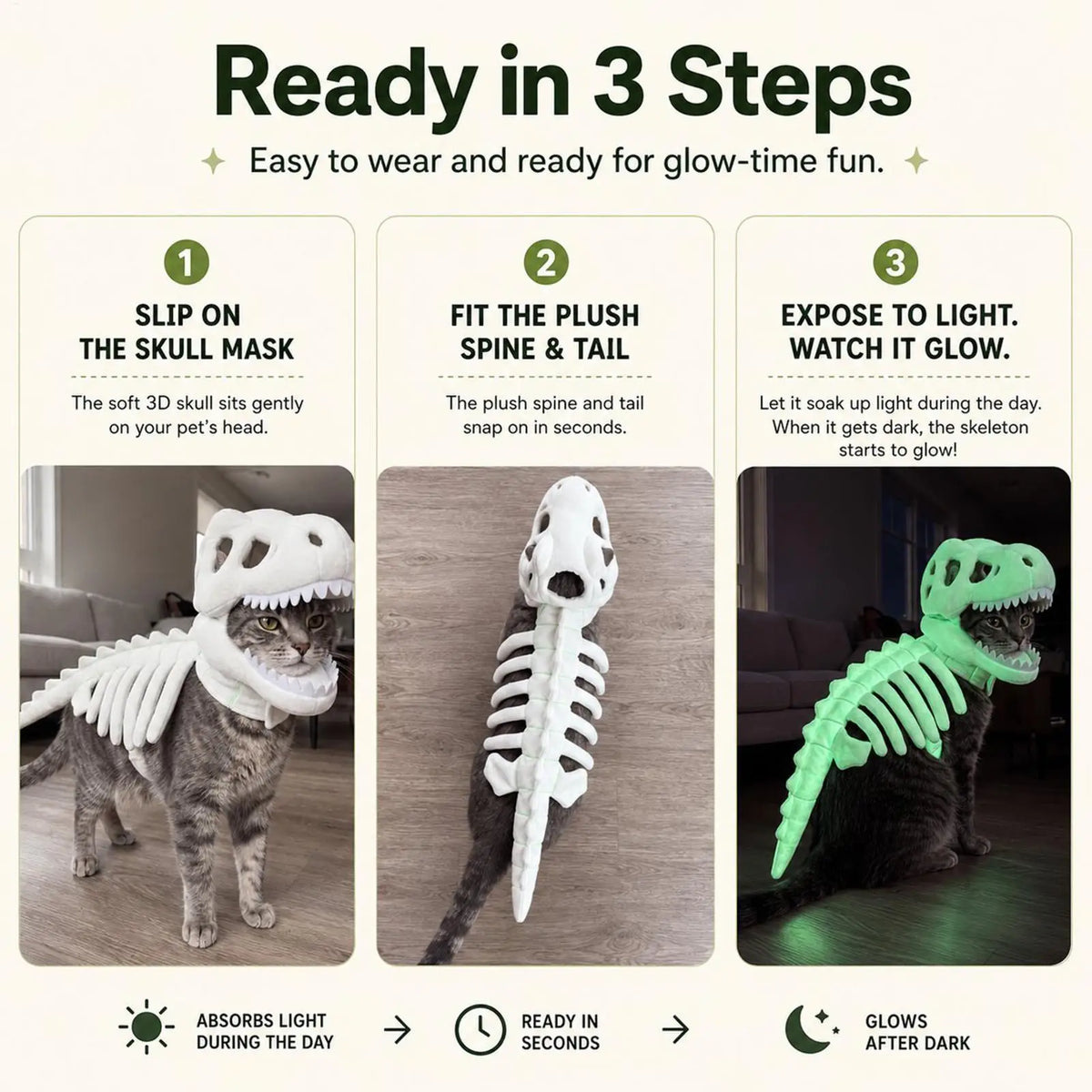3D Skeleton Pet Dinosaur Costume Realistic Dinosaur Skeleton Costume Wearable Cat/Dog Halloween Costumes Pet Dino Hood Outfits