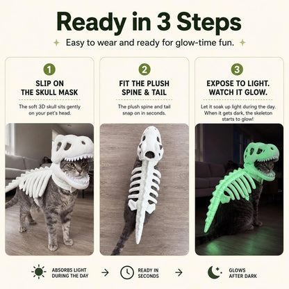 3D Skeleton Pet Dinosaur Costume Realistic Dinosaur Skeleton Costume Wearable Cat/Dog Halloween Costumes Pet Dino Hood Outfits