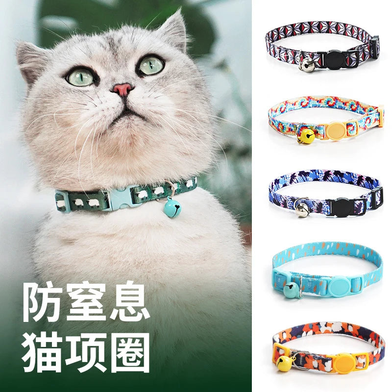 Cat Collar, Kitten Woven Necklace, Neck Collar with Bell, Anti-Choking, Adjustable, Comfortable, Safety Buckle, Pet Accessory