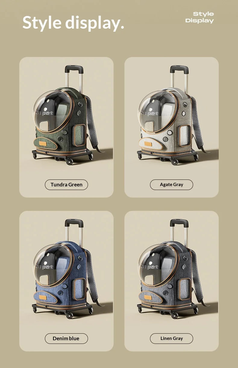 Large Pet Trolley Suitcase for Cats Dogs, Space Capsule Backpack for Outdoor Travel, Pet Accessory