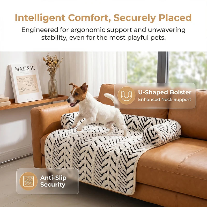 Pet Sofa Bed Mat with Side Bolsters Dog Cat Bed Soft Fluffy Anti-slip Couch Protector Sleeping Cushion for Small Medium Dogs Cat