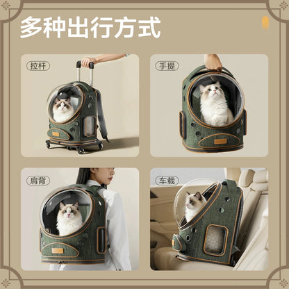 Pet trolley case cat bag going out portable dog going out box large capacity double shoulder pet space capsule cat backpack