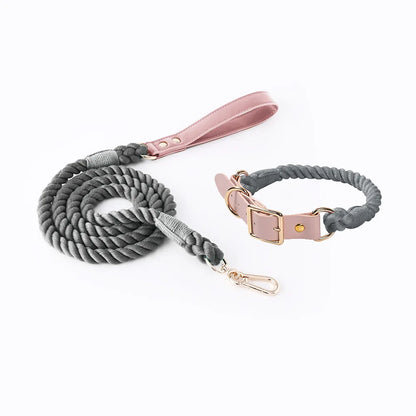 Wholesale Handmade Woven Colorful Pet Dog Leash Set Leather Dog Collar Supplies Cross-Border