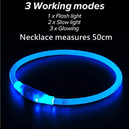 USB Rechargeable Fiber Optic Collar Pet Dog LED Light Collar Luminous Anti-Lost Dog Collar USB Rechargeable Dog Necklace Collar