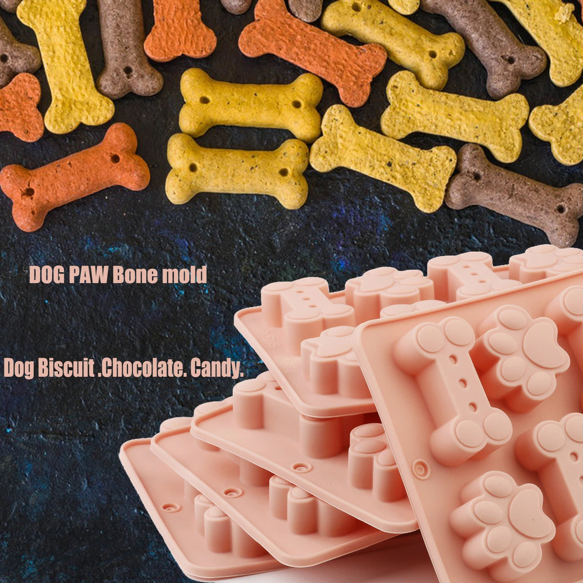 1Pcs Silicone Mold for Dog Biscuits Pink/Blue/Gray Dog Bone Paw Cookie Mold for Dog Treats Ice Cubes Chocolate And Cake Candy