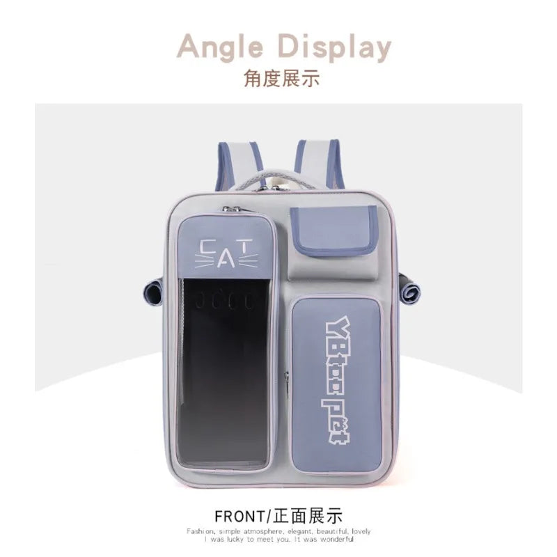 Cat bag, double shoulder, universal in all seasons, anti-stress portable breathable pet bag, portable when going out in summer