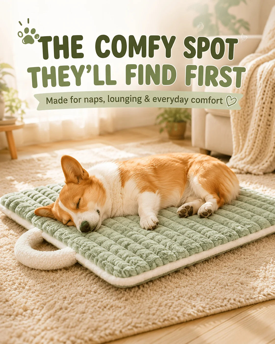 Pet Sleeping Mat Dog Bed Cat Litter Puppy Bed with Carry Handle Dog Sofa Lovely Mattress Cushion for Small Large Dog Blanket