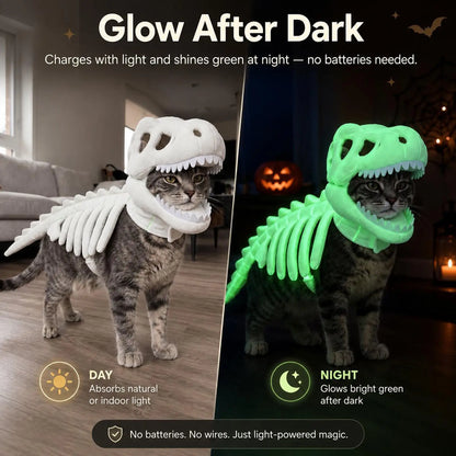 3D Skeleton Pet Dinosaur Costume Realistic Dinosaur Skeleton Costume Wearable Cat/Dog Halloween Costumes Pet Dino Hood Outfits