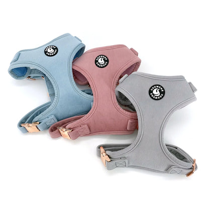 COLLARLOGO Adjustable No Pull Dog Vest Harness Soft Mesh Padded Blue Corduroy Pet Puppy Leash Collar Poop Bag Dispenser
