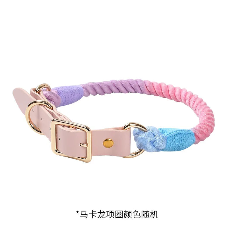 Wholesale Handmade Woven Colorful Pet Dog Leash Set Leather Dog Collar Supplies Cross-Border