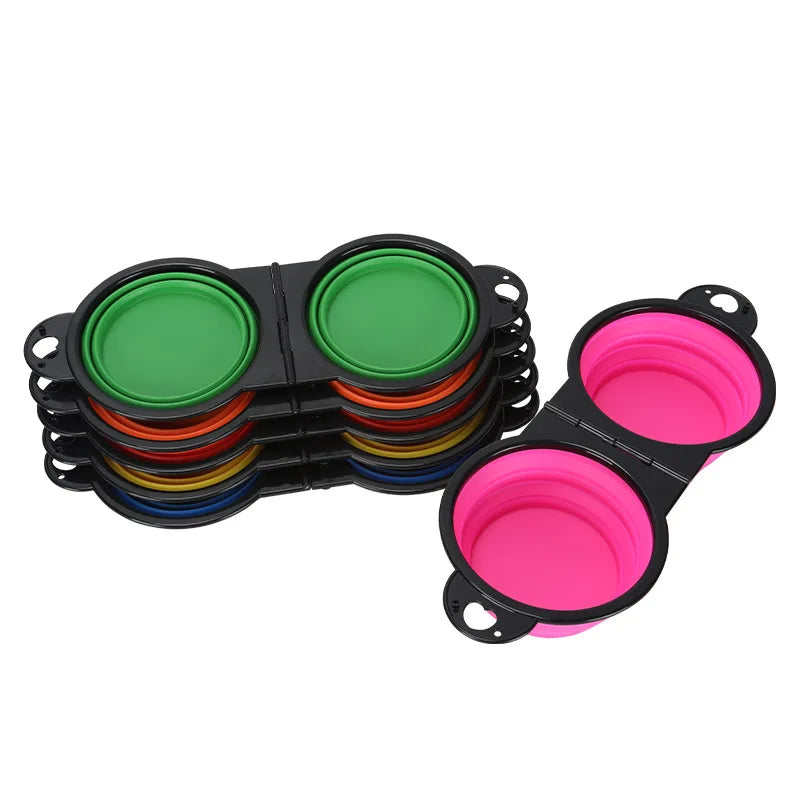 Pet Folding Bowl Convenient One Piece Outdoor Silicone Folding Double Bowl Outdoor Dog Water Feeding Bowl Dog Basin Pet Supplies
