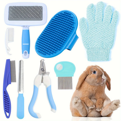 8Pcs Combo Set Cat Brush Beauty Kit with Pet Nail Clippers and Files Pet Self-Cleaning Kit Flea Comb Pet Shampoo Bath Brush Pet