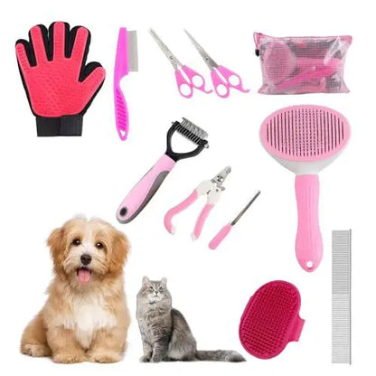 8Pcs Combo Set Cat Brush Beauty Kit with Pet Nail Clippers and Files Pet Self-Cleaning Kit Flea Comb Pet Shampoo Bath Brush Pet