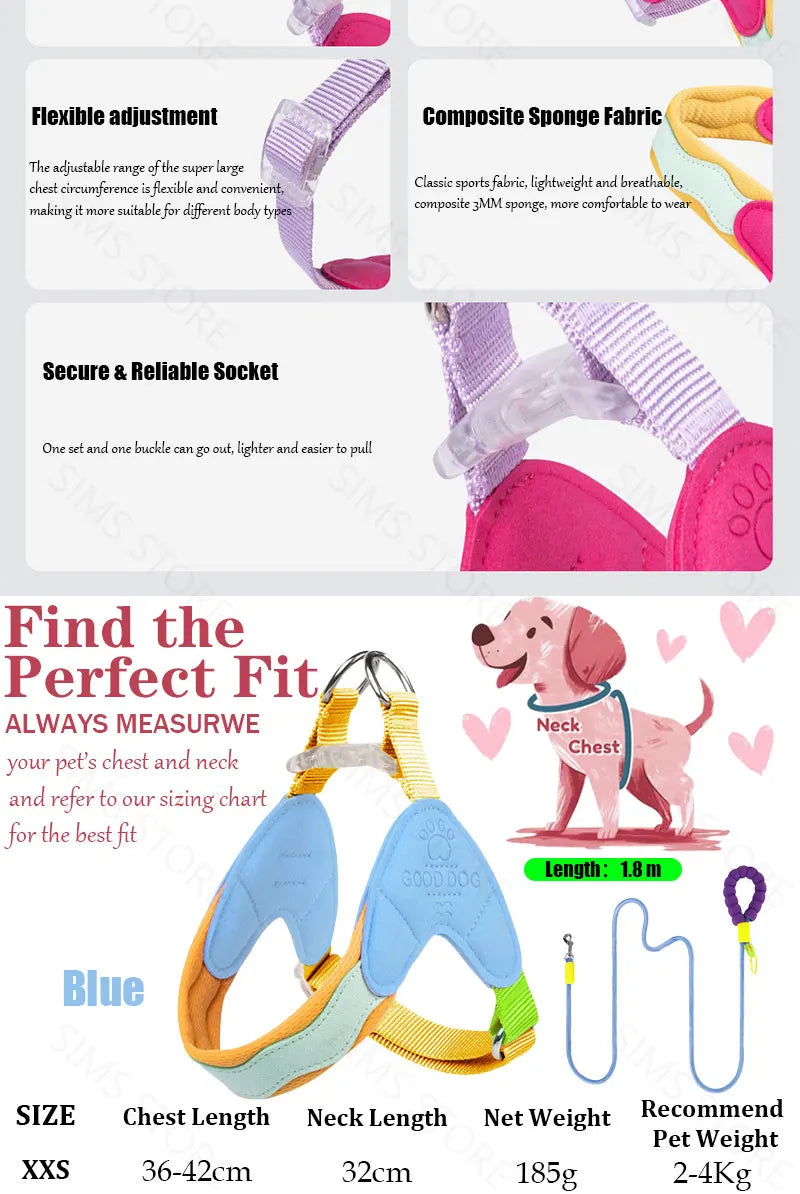 Waggle Galaxy – Colorblock Dog Harness & Leash Set