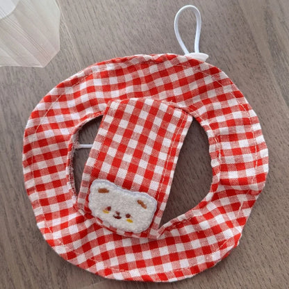 Breathable Pet Bucket Hat Adjustable Plaid Print Dog Sunshade Hat With Ear Hole Cartoon  Cat  For Travel Hiking Outdoor