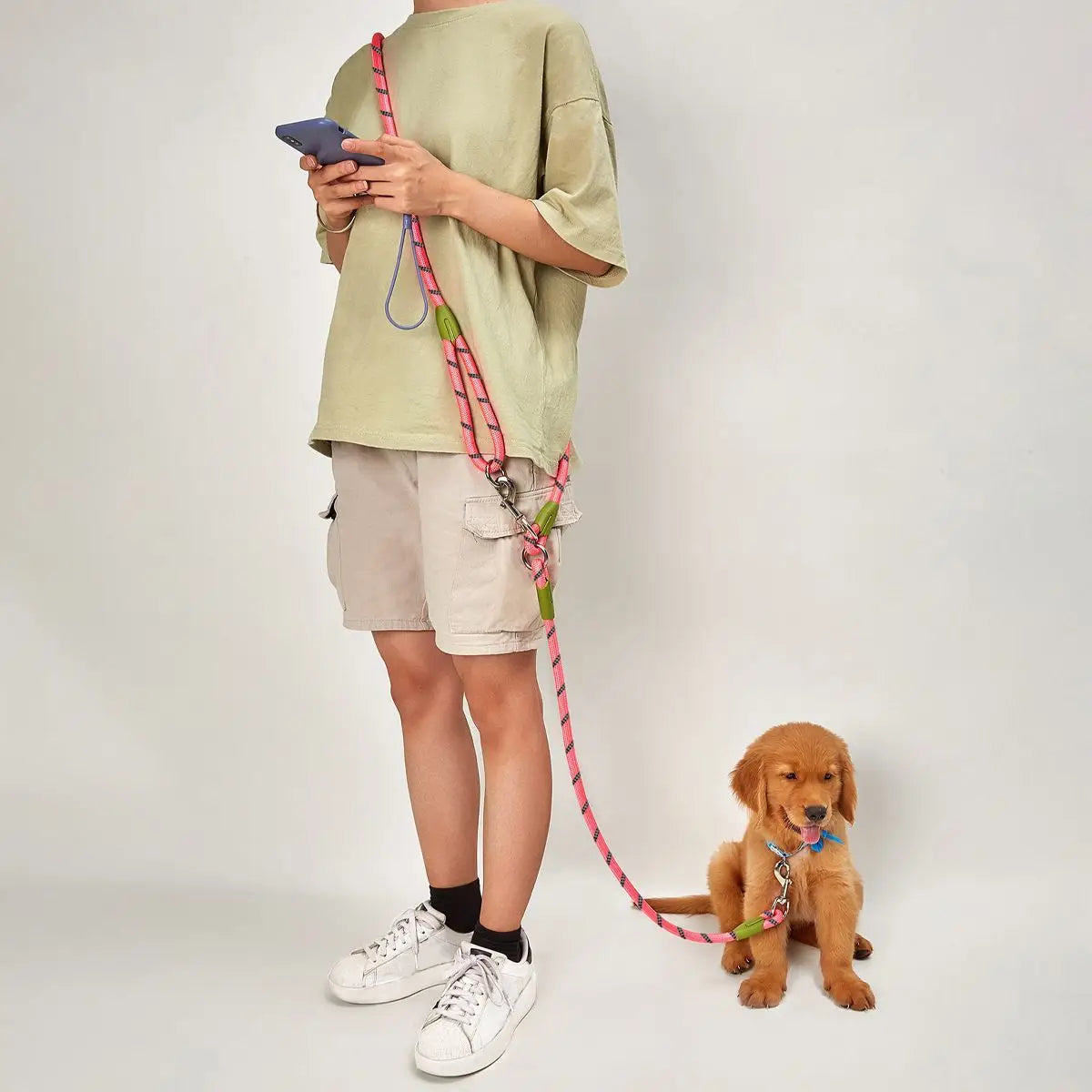Dual/Double Dog Leash with Elastic Rope, Anti-Burst and Anti-Break, Pet Supplies, Suitable for Running with Your Dog, Features Dual Hook Design and Dual-Purpose Training Leash, Suitable for Small, Medium, and Large Dogs